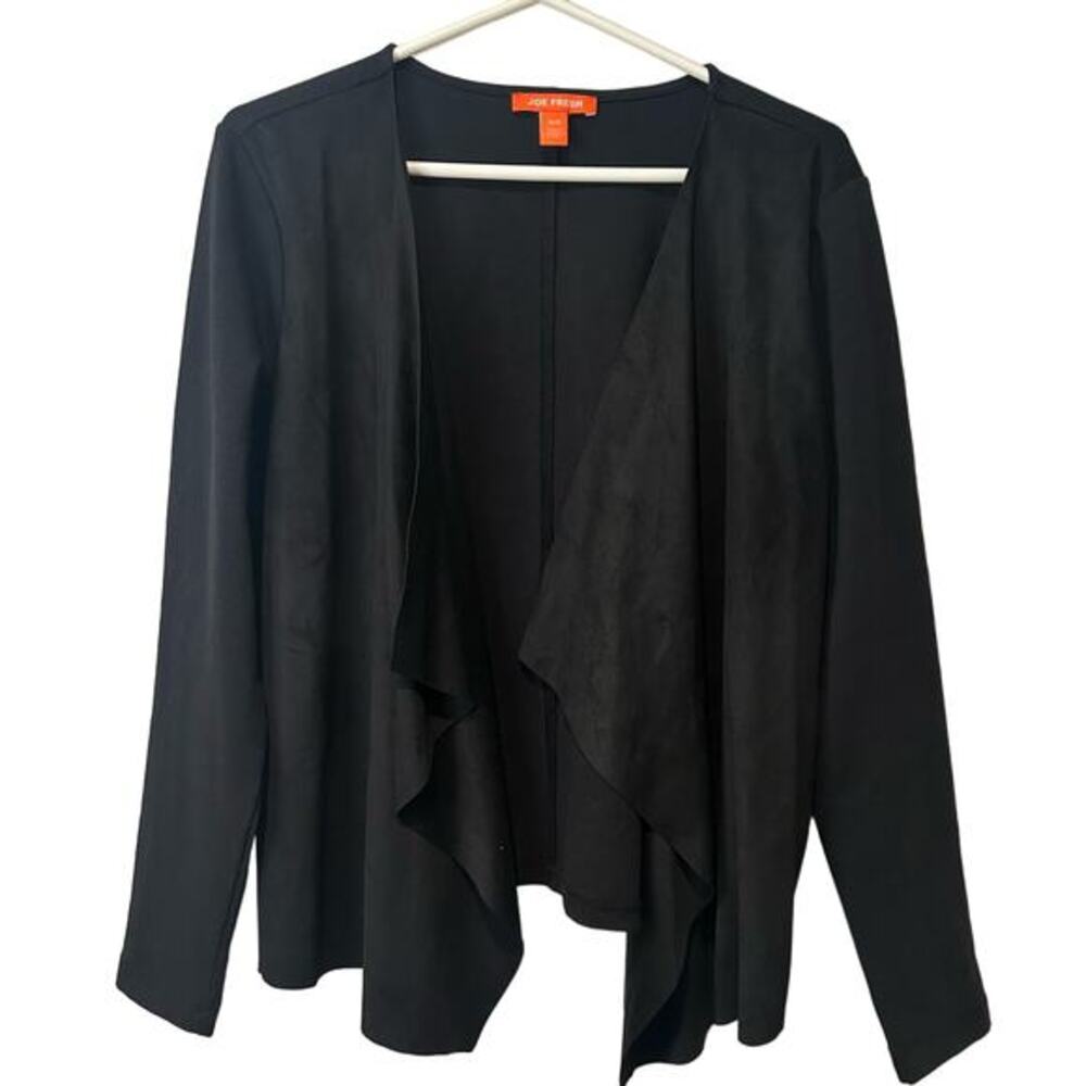Joe Fresh Open Front Waterfall Jacket Black Sz Medium Suede Office Career Basic